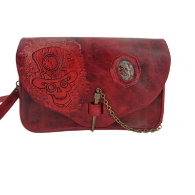 Sac en cuir steampunk Rouge  Sac à main