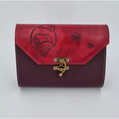Sac cuir Japonaise et son Eventail violet Sac à main 2