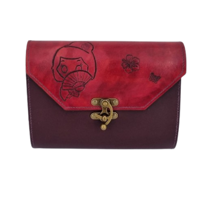 Sac cuir Japonaise et son Eventail violet  Sac à main