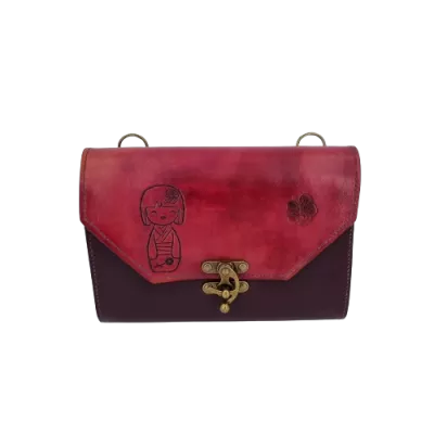 Sac en cuir repoussé kokeshi hibiscus Boutique