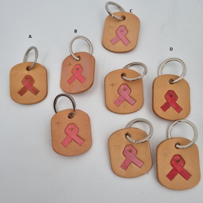 Porte-Clé en Cuir Fait Main - Motif Ruban Octobre Rose  Boutique