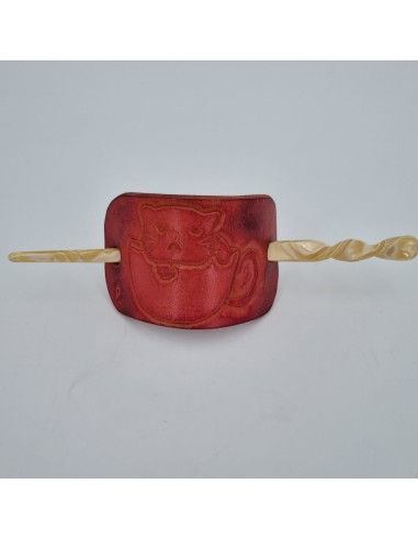 Barrette pour Cheveux en Cuir - Chat Tasse  Boutique