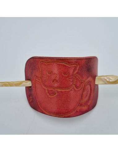 Barrette pour Cheveux en Cuir - Chat Tasse  Boutique