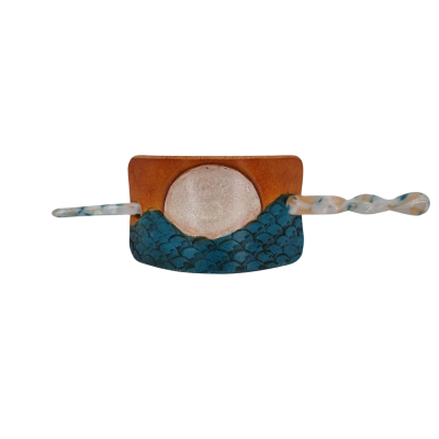 Barrette pour Cheveux en Cuir - Vague d'Hokusai  Boutique