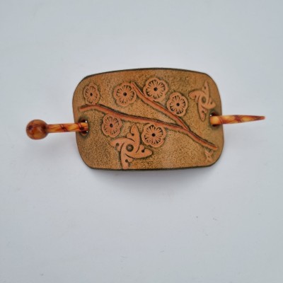 Barrette pour Cheveux en Cuir - Fleurs et shuriken  Boutique