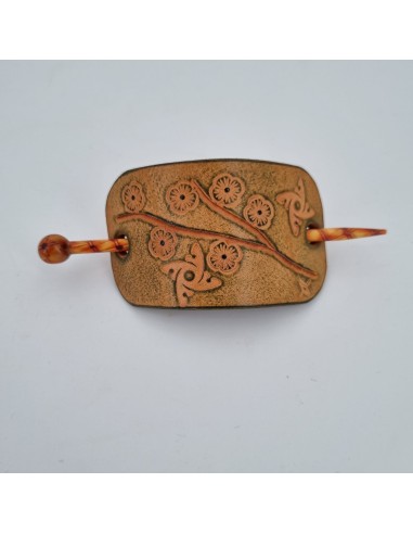 Barrette pour Cheveux en Cuir - Fleurs et shuriken  Boutique