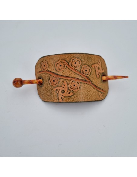 Barrette pour Cheveux en Cuir - Fleurs et shuriken  Boutique