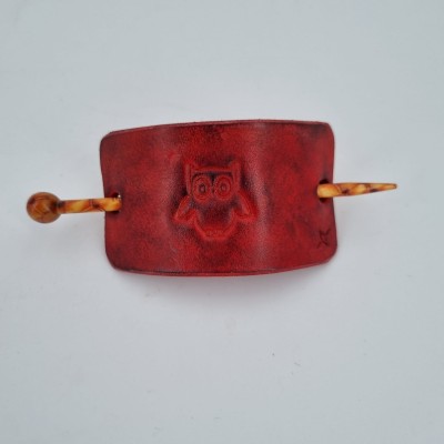 Barrette pour Cheveux en Cuir - Hibou rouge  Boutique
