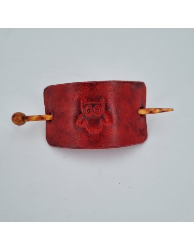 Barrette pour Cheveux en Cuir - Hibou rouge  Boutique
