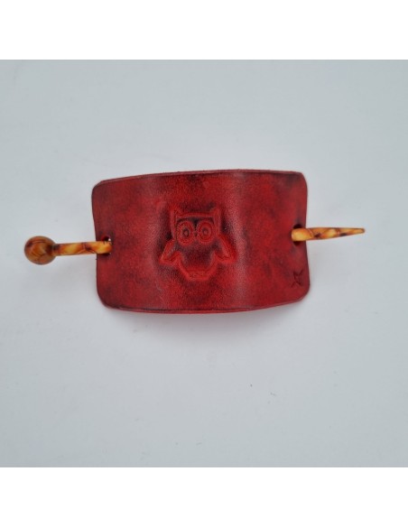 Barrette pour Cheveux en Cuir - Hibou rouge  Boutique