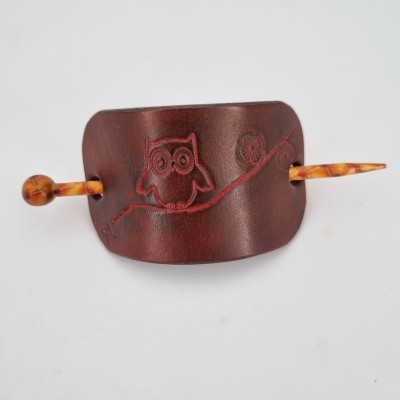 Barrette pour Cheveux en Cuir - Hibou noir  Boutique
