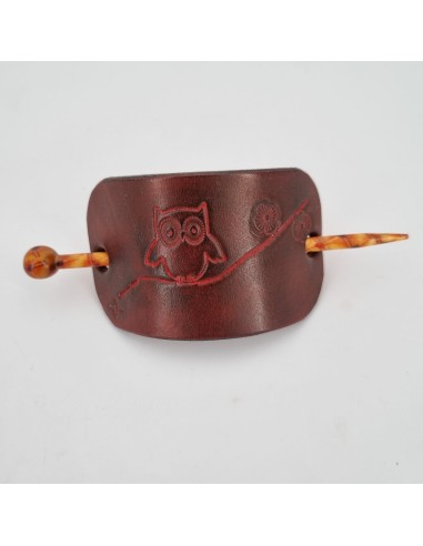 Barrette pour Cheveux en Cuir - Hibou noir  Boutique