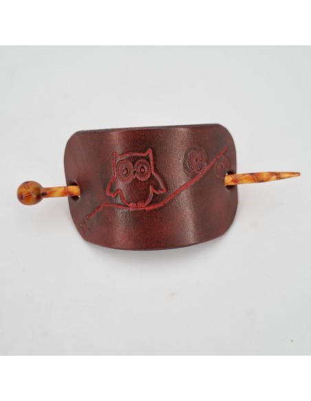 Barrette pour Cheveux en Cuir - Hibou noir  Boutique