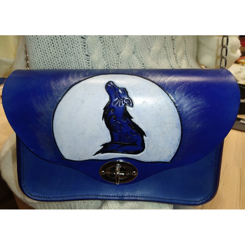 Sac en cuir Bleu Loup Hurlant  Sac à main