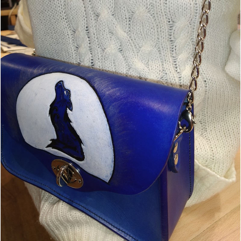 Sac en cuir Bleu Loup Hurlant  Sac à main