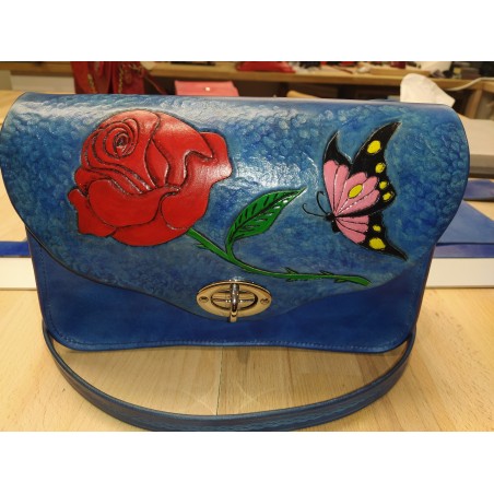 Sac cuir bleu Floral  Sac à main