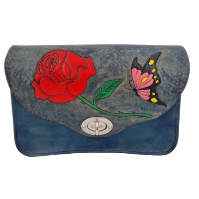 Sac cuir bleu Floral  Sac à main