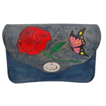 Sac cuir bleu Floral Sac à main