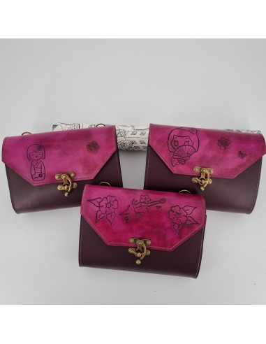 Sac cuir Japonaise et son Eventail violet  Sac à main