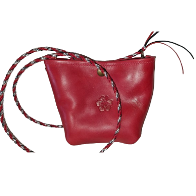 Petit Sac en Cuir Rouge avec Fleur d’Hibiscus  Boutique