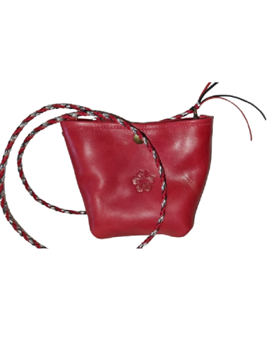 Petit Sac en Cuir Rouge avec Fleur d’Hibiscus  Boutique