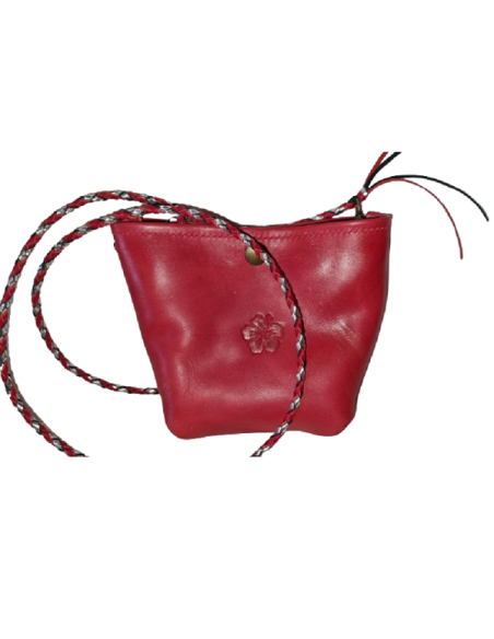 Petit Sac en Cuir Rouge avec Fleur d’Hibiscus  Boutique