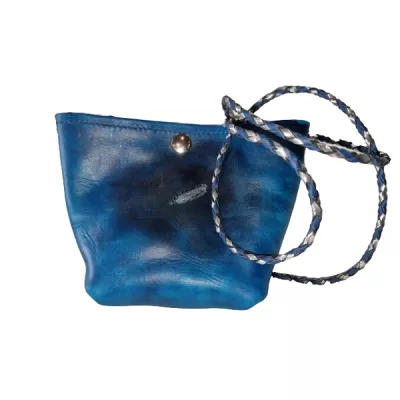 Petit Sac en Cuir Bleu - Hibou et Plume Argentée Boutique