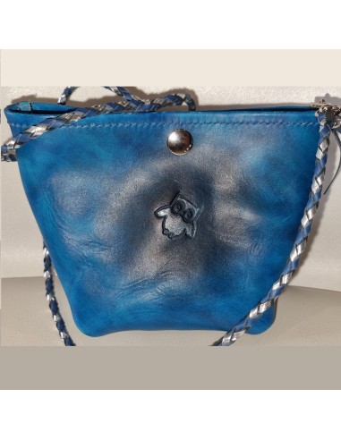 Petit Sac en Cuir Bleu - Hibou et Plume Argentée  Boutique